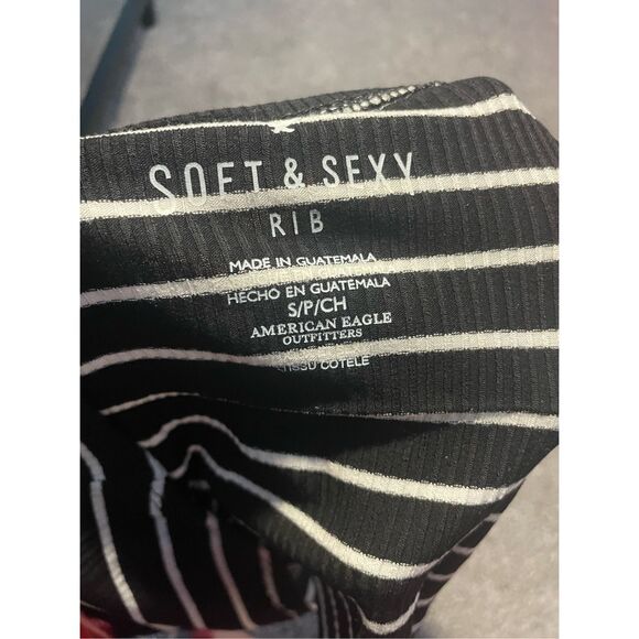 American Eagle Soft & Sexy RIB Small Black and White Stripe Strapless Top - Picture 3 of 3